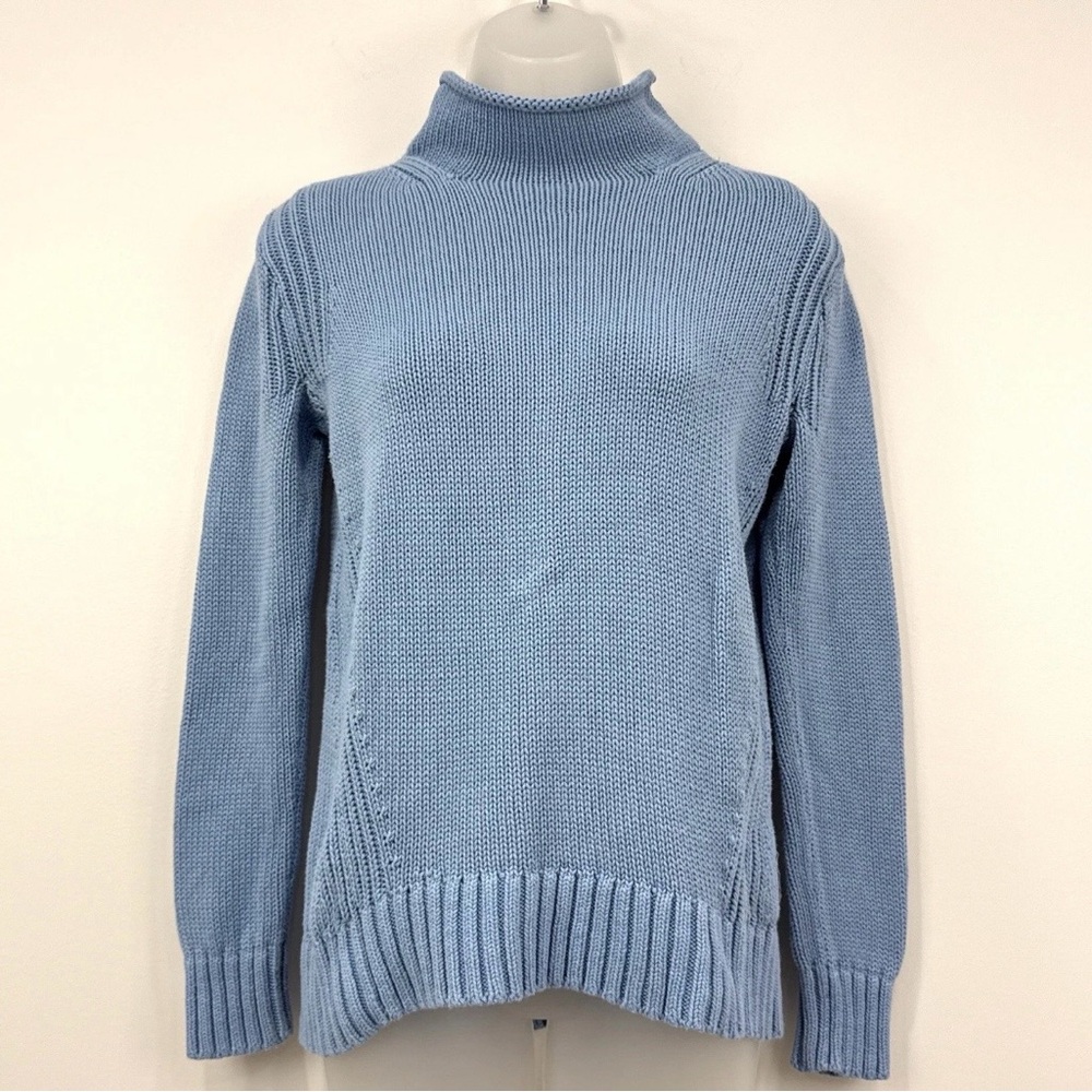 J Crew Always Roll Neck Sweater Womens S Blue Fisherman Oarsman Preppy Chunky